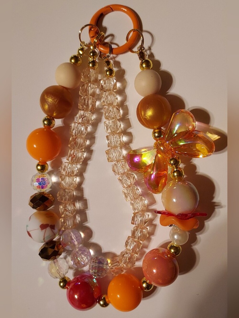 ORANGE 2 ❤️LOVE:HANDMADE. NEW PHONE KEYCHAIN CAMERA BAG ACCESSORY. ORANGE 2